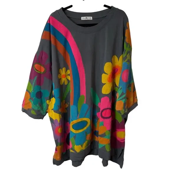 Natural Life Women's Billie Oversized Sweatshirt Tunic Boho Floral Gray OS - Picture 2 of 8